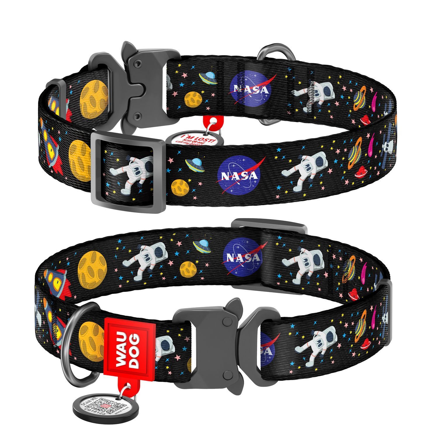 Нашийник WAUDOG Nylon з QR паспортом і малюнком «NASA» L 31-49 см / 25 мм (чорний) Нашийник WAUDOG Nylon з QR паспортом і малюнком «NASA» L 31-49 см / 25 мм (чорний)