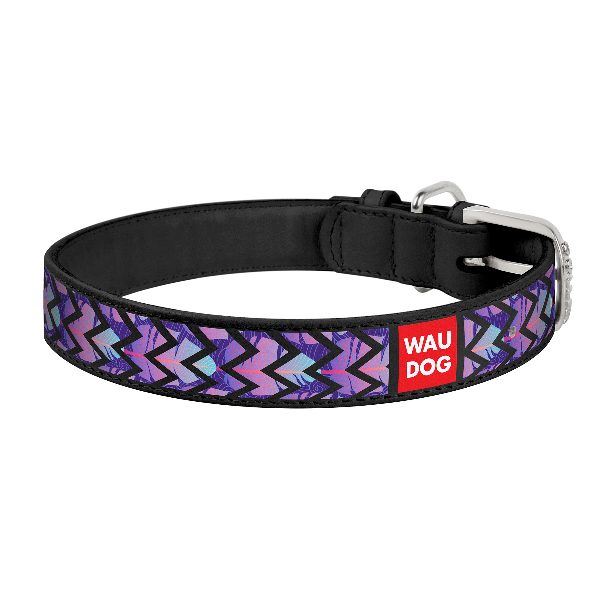 Ошейник WAUDOG Printed «Листья» 19-25 см / 12 мм (черный)