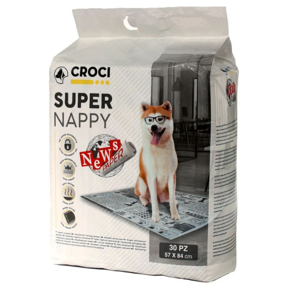 Пелюшки для собак Croci Super Nappy Newspaper 57х54 см, 30 шт - принт газета