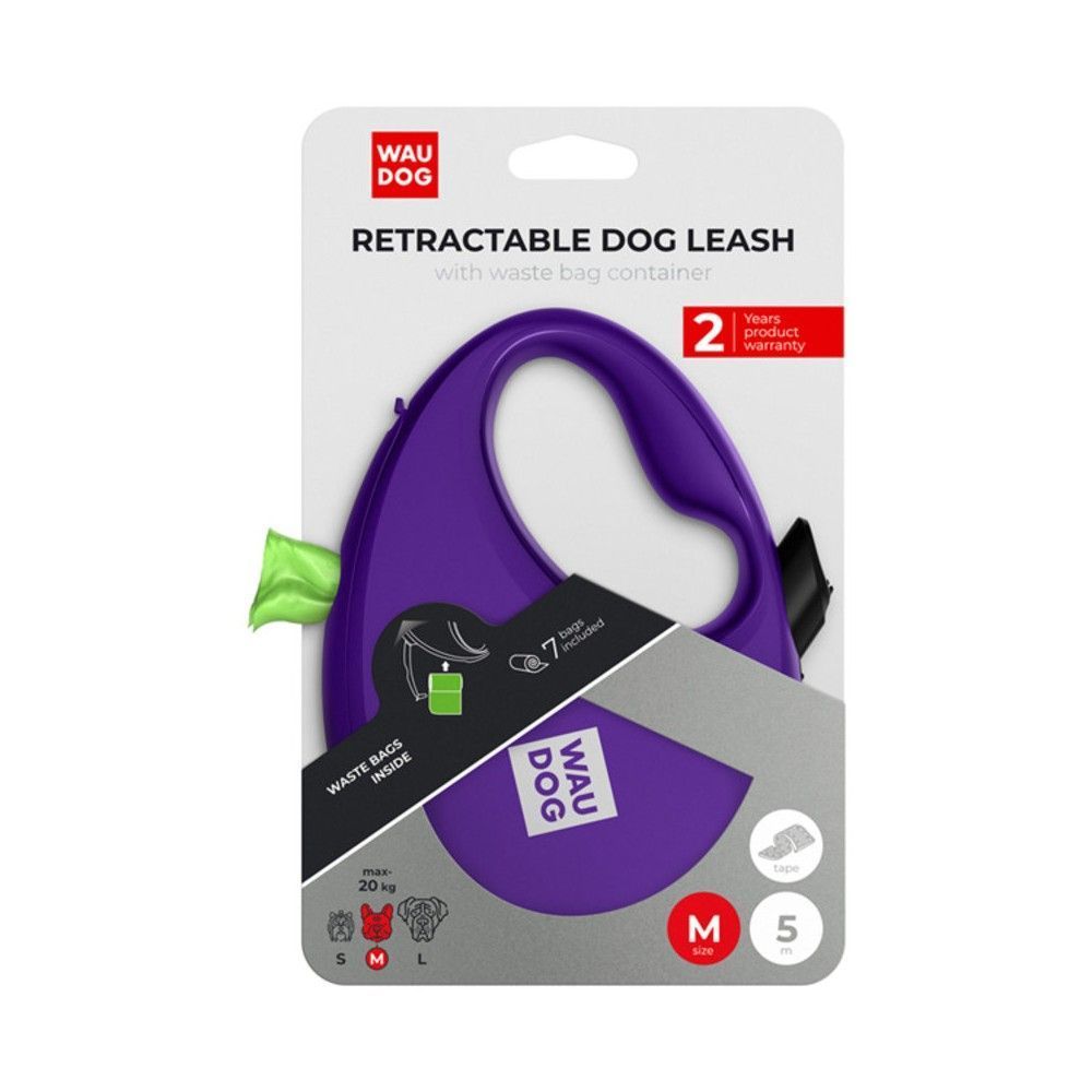 Waudog R-leash повідець-рулетка для собак M стрічка 5 м - фіолетовий Waudog R-leash повідець-рулетка для собак M стрічка 5 м - фіолетовий