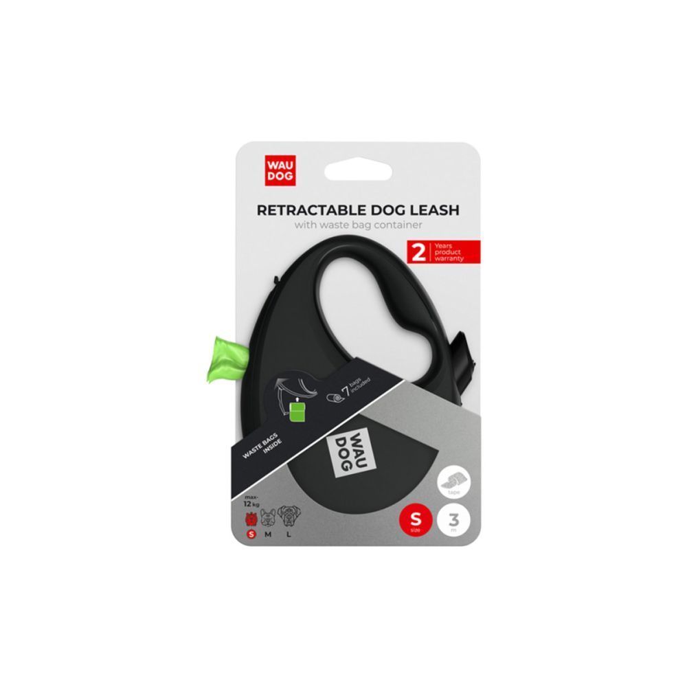 Waudog R-leash повідець-рулетка для собак S стрічка 3 м - чорний Waudog R-leash повідець-рулетка для собак S стрічка 3 м - чорний