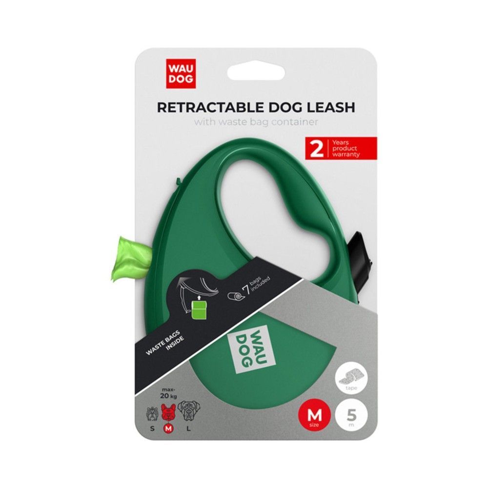 Waudog R-leash повідець-рулетка для собак M стрічка 5 м - зелений Waudog R-leash повідець-рулетка для собак M стрічка 5 м - зелений