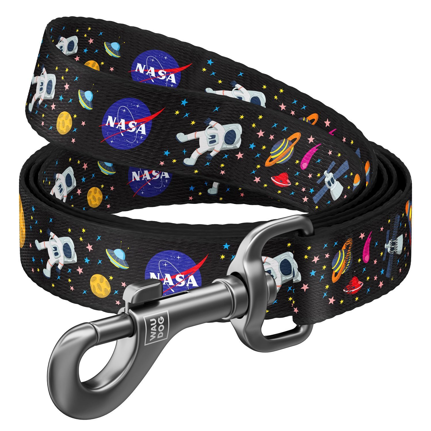 Повідець WAUDOG Nylon з малюнком «NASA» 122 см / 15 мм (чорний)