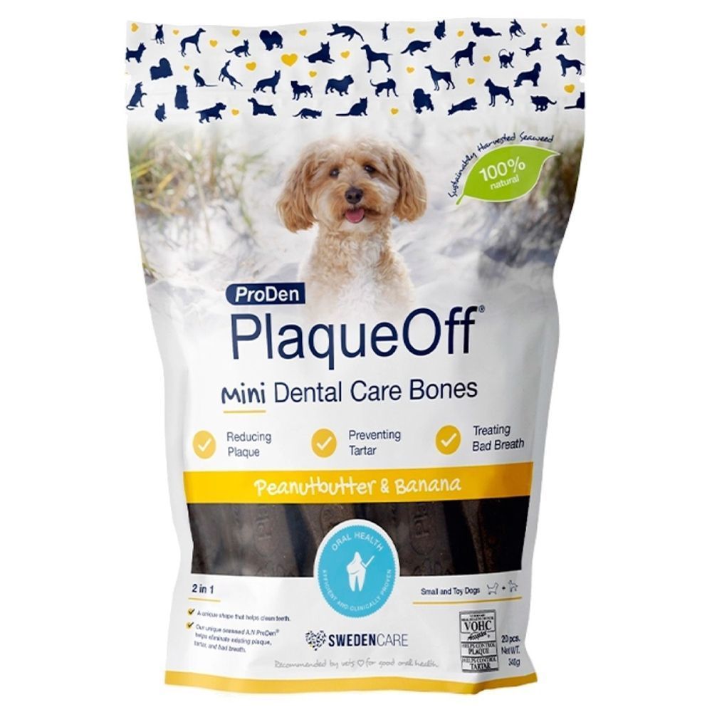 Ласощі для собак ProDen PlaqueOff Mini Dental Bones 342 г - арахісова паста та банан Ласощі для собак ProDen PlaqueOff Mini Dental Bones 342 г - арахісова паста та банан