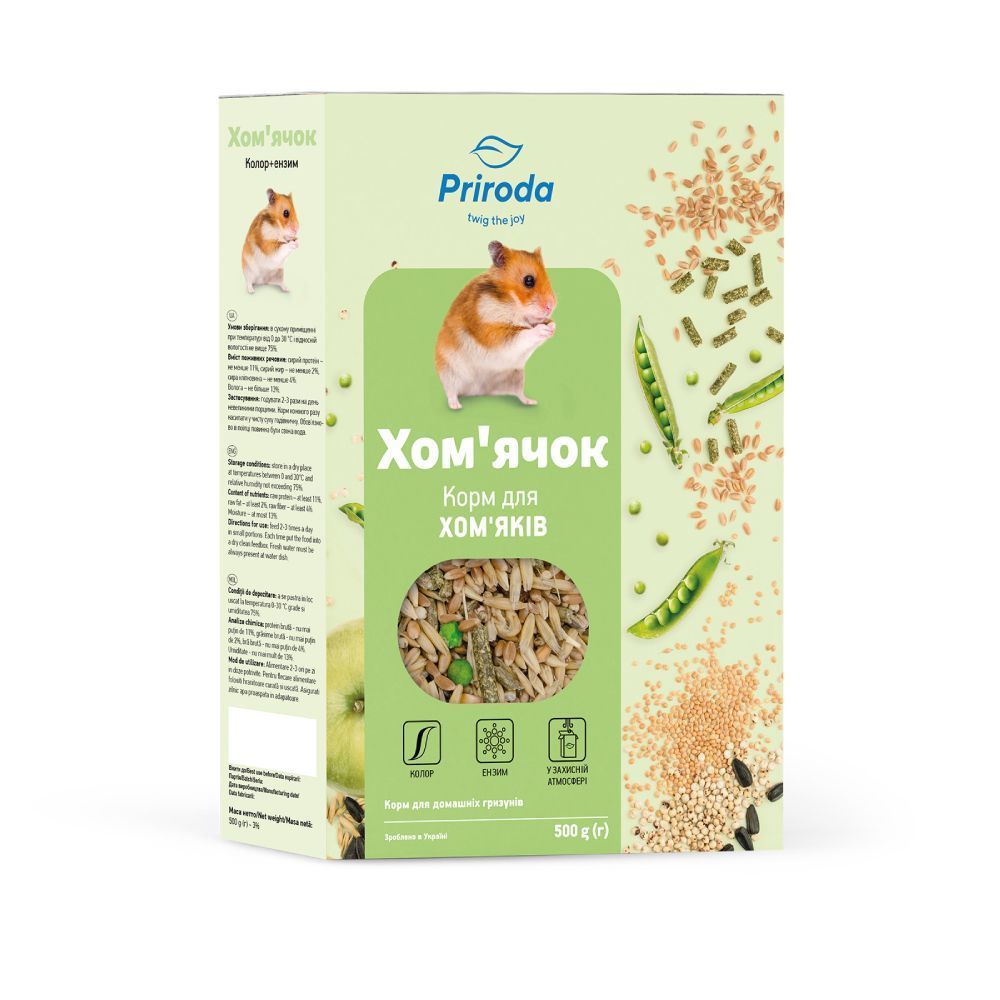 Корм для хом'яків Priroda Хом'ячок 500 г - ензим Корм для хом'яків Priroda Хом'ячок 500 г - ензим