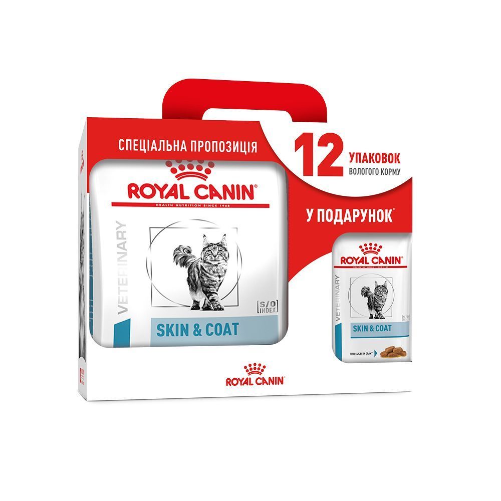 Набор сухого и влажного корма для кошек Royal Canin Skin & Coat 3,5 кг + 12 шт. по 85 г Набор сухого и влажного корма для кошек Royal Canin Skin & Coat 3,5 кг + 12 шт. по 85 г