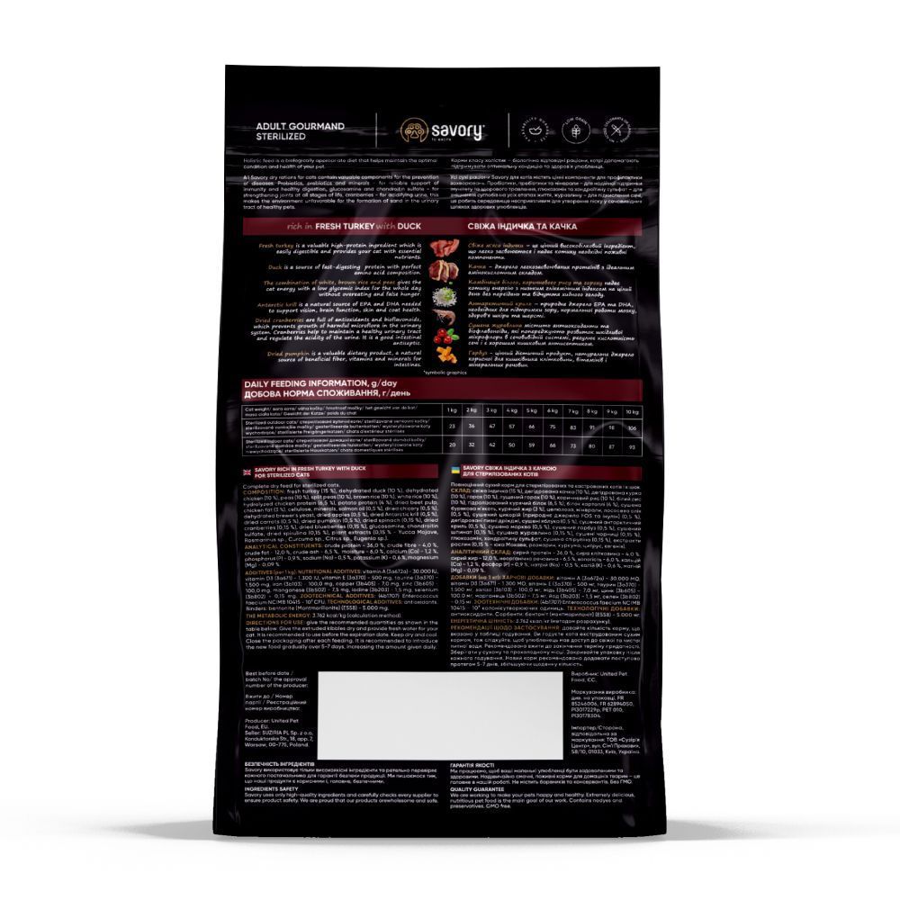 Сухий корм для котів Savory Adult Sterilized 400 г - індичка та качка