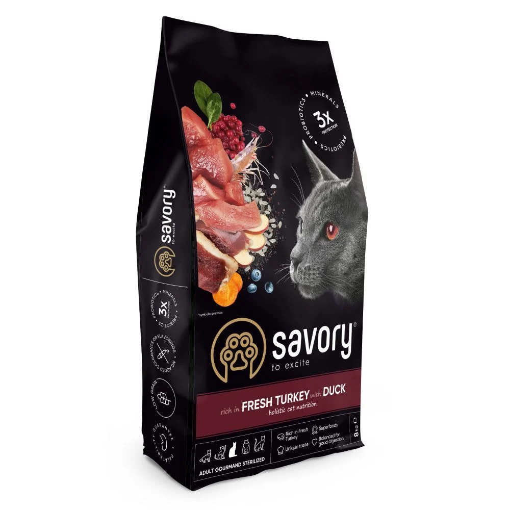 Сухий корм для котів Savory Adult Sterilized 8 кг - індичка та качка