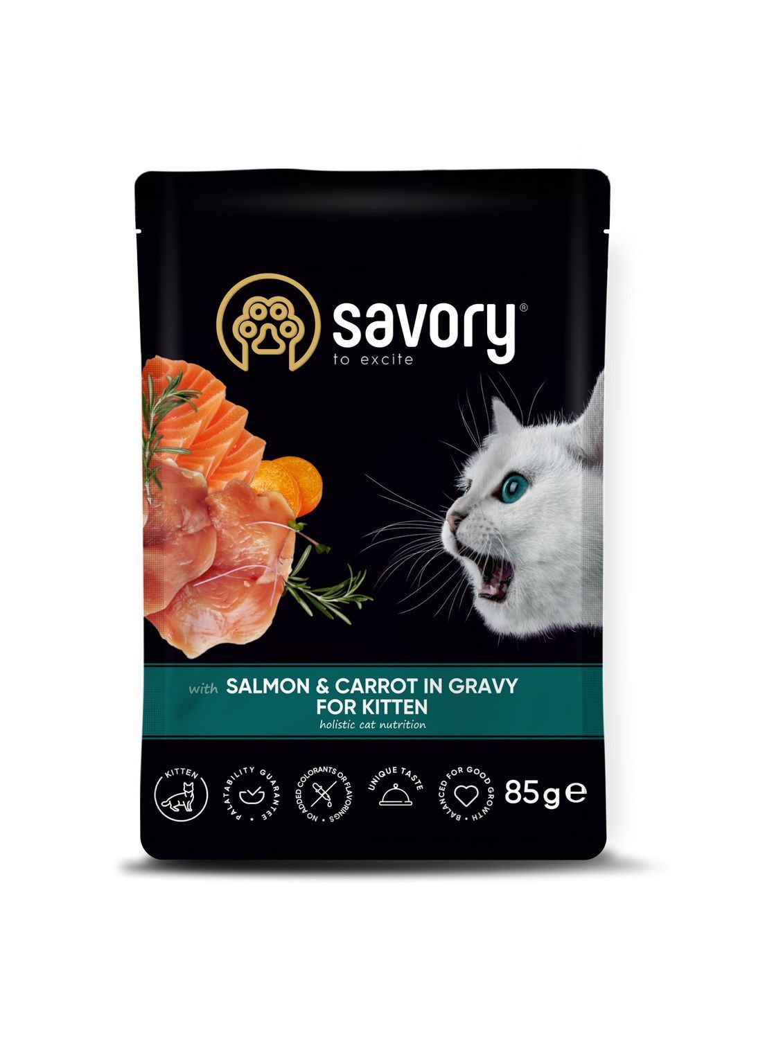Упаковка вологого корму для кошенят Savory Kitten 3+1 шт х 85 г - лосось та морква Упаковка вологого корму для кошенят Savory Kitten 3+1 шт х 85 г - лосось та морква