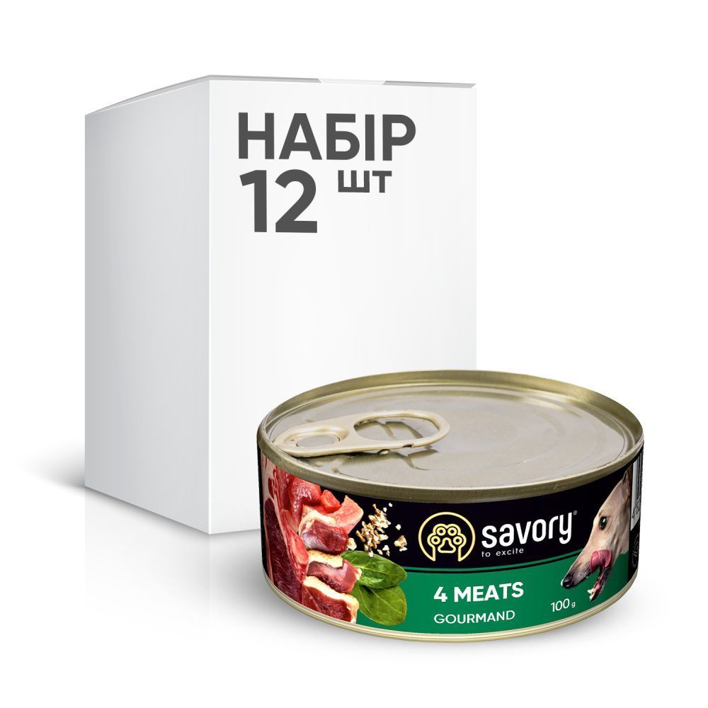 Упаковка вологого корму для собак Savory Adult 12 шт х 100 г - м'ясне асорті Упаковка вологого корму для собак Savory Adult 12 шт х 100 г - м'ясне асорті