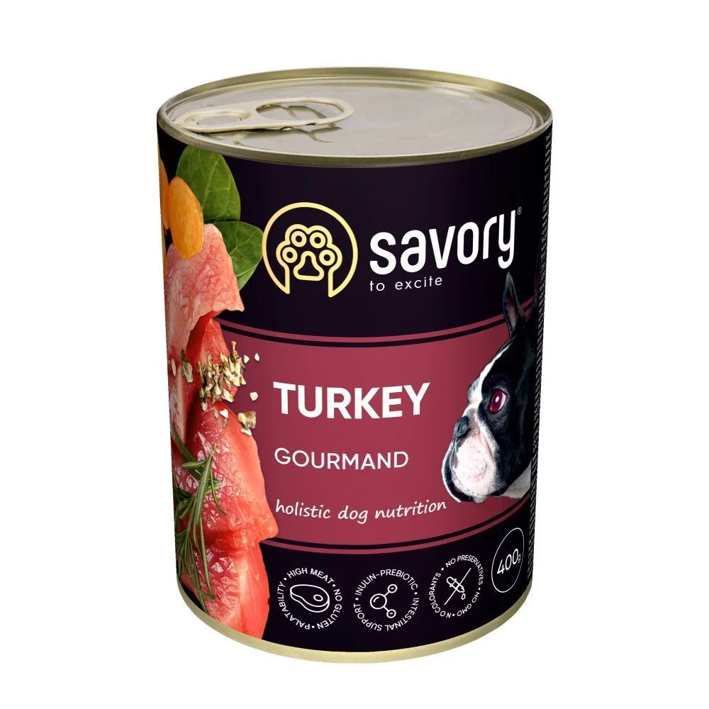 Упаковка вологого корму для собак Savory Gourmand Adult 5+1 шт х 400 г - індичка