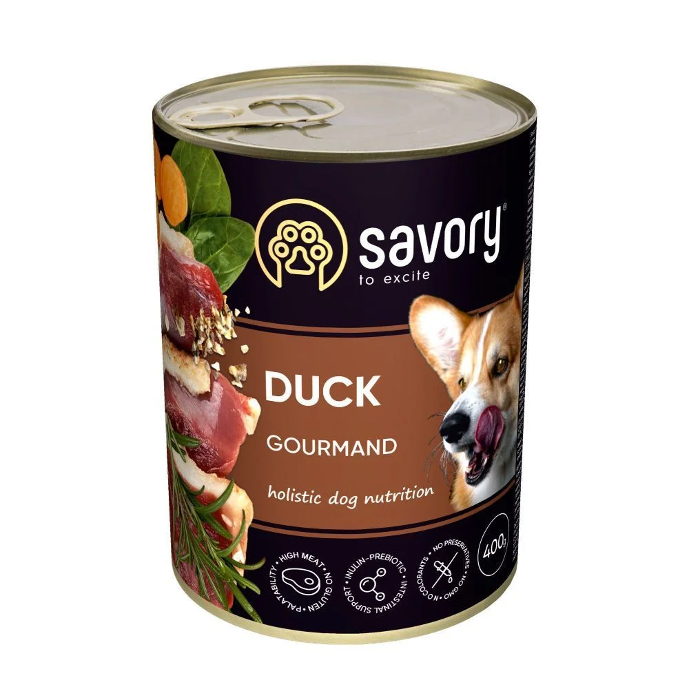 Упаковка вологого корму для собак Savory Gourmand Adult 5+1 шт х 400 г - качка