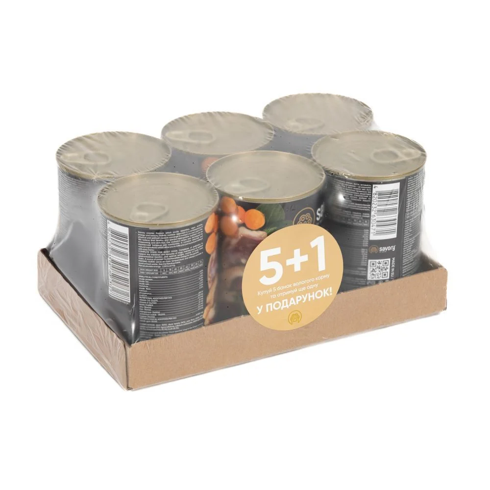 Упаковка вологого корму для собак Savory Gourmand Adult 5+1 шт х 400 г - качка