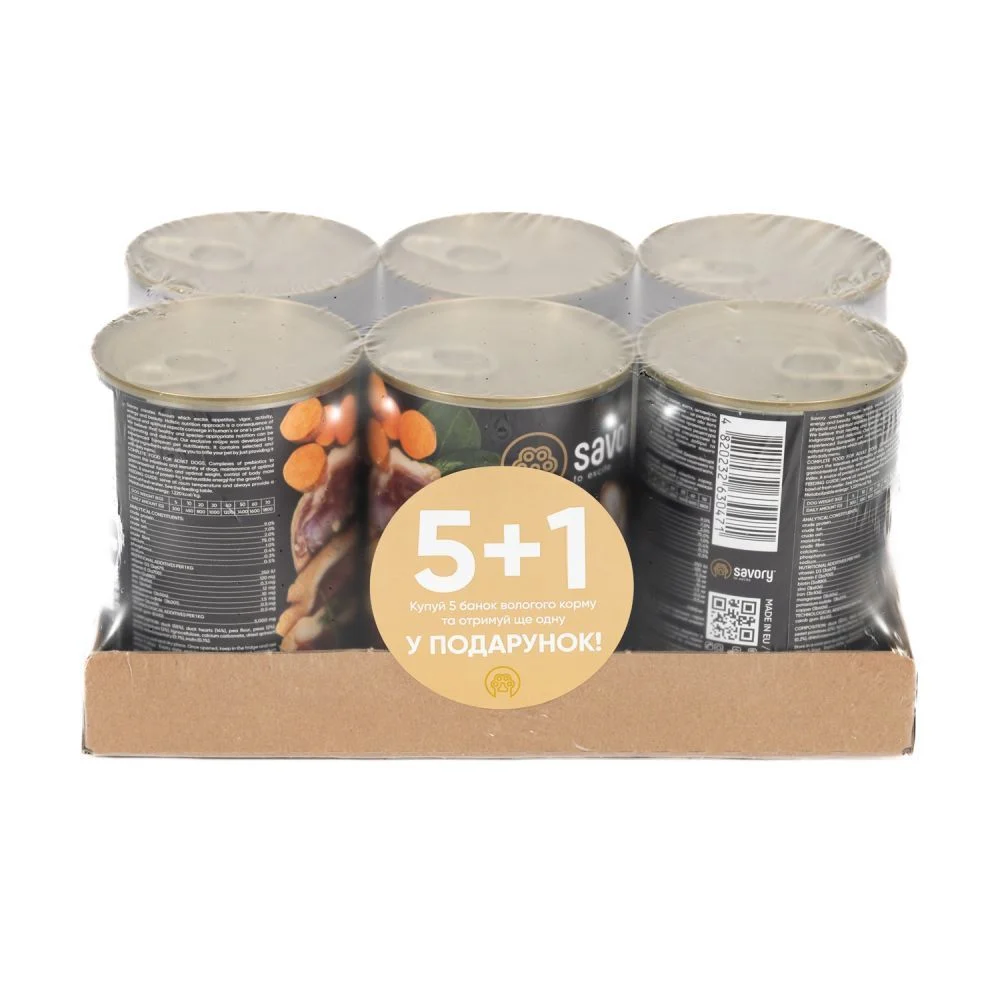 Упаковка вологого корму для собак Savory Gourmand Adult 5+1 шт х 400 г - качка
