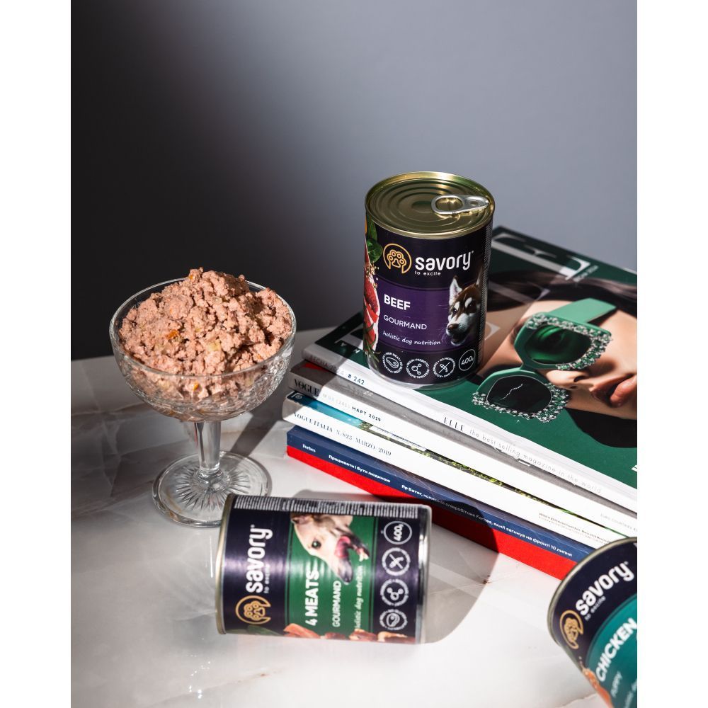 Упаковка вологого корму для собак Savory Gourmand Adult 5+1 шт х 400 г - яловичина