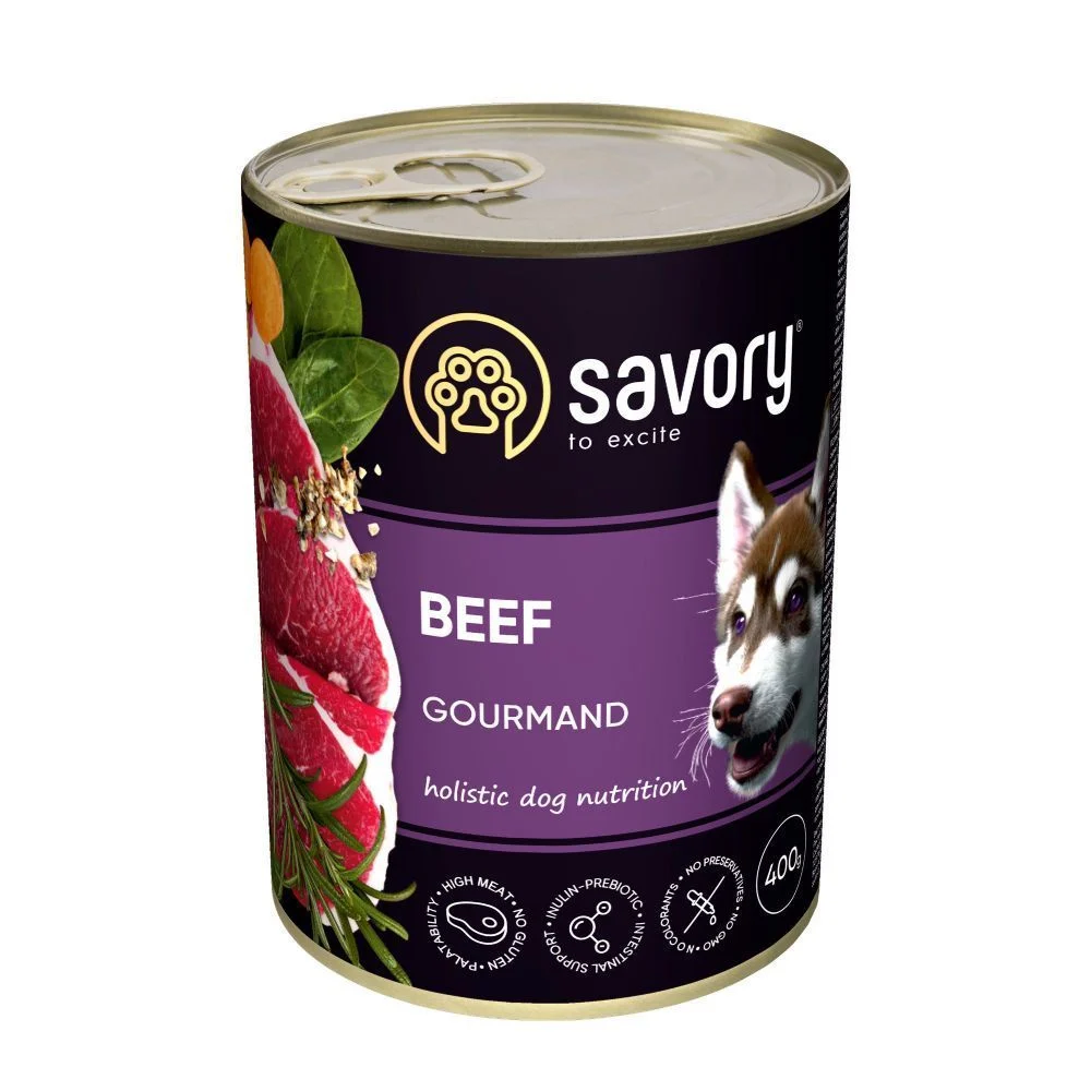 Упаковка вологого корму для собак Savory Gourmand Adult 5+1 шт х 400 г - яловичина