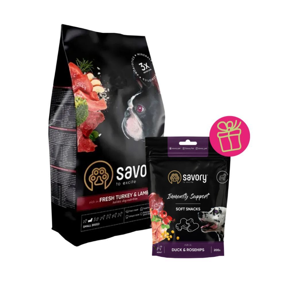 Сухий корм для собак Savory Small Breed 1 кг - індичка та ягня + подарунок Сухий корм для собак Savory Small Breed 1 кг - індичка та ягня + подарунок