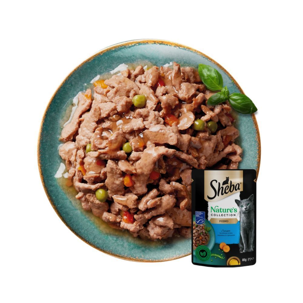 Вологий корм для котів Sheba Nature's Collection 85 г - тунець, морква, горошок та лляна олія