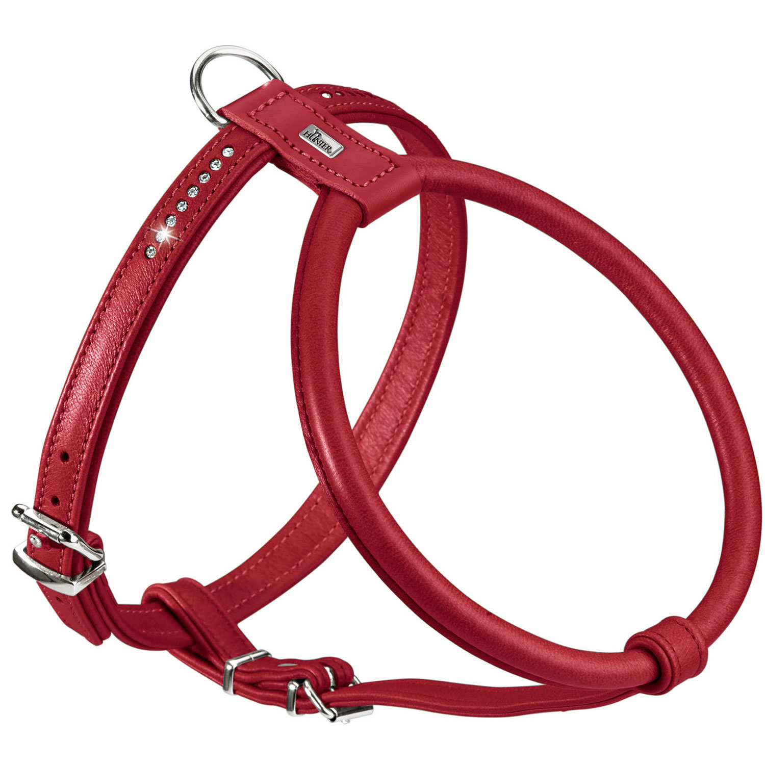 Шлейка Hunter кожаная «Harness Round & Soft Luxus Elk Petit» 45-51 см / 8-18 мм (красная)