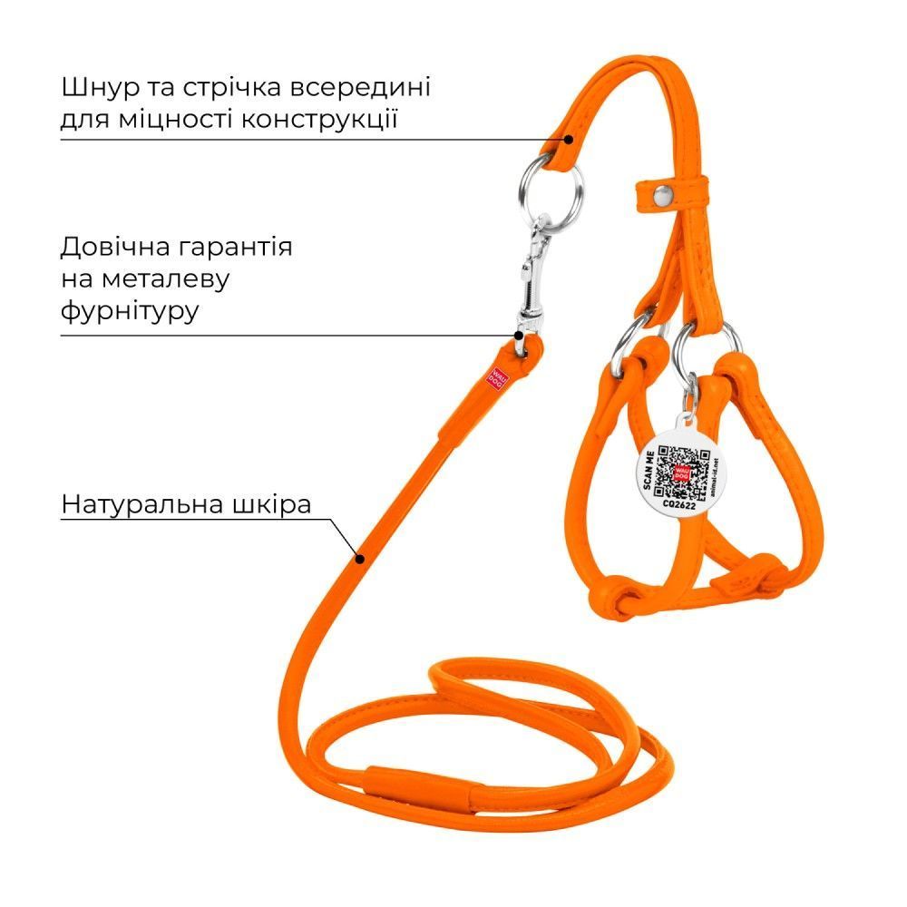 Waudog Glamour шкіряна шлея з повідцем для собак XXS - помаранчевий Waudog Glamour шкіряна шлея з повідцем для собак XXS - помаранчевий