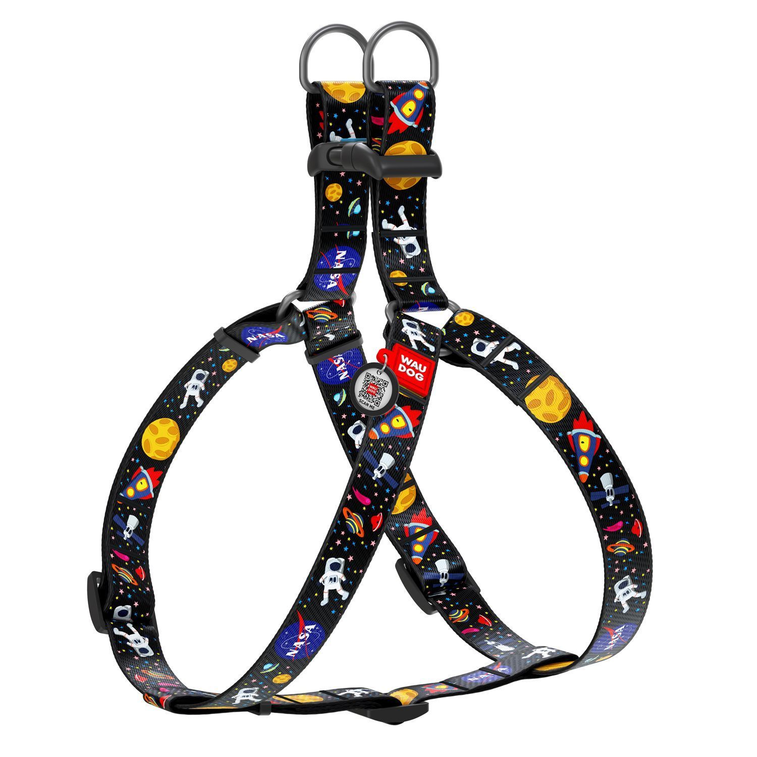 Шлейка WAUDOG Nylon с QR-паспортом и рисунком «NASA» 50-80 см / 20 мм (черная) Шлейка WAUDOG Nylon с QR-паспортом и рисунком «NASA» 50-80 см / 20 мм (черная)