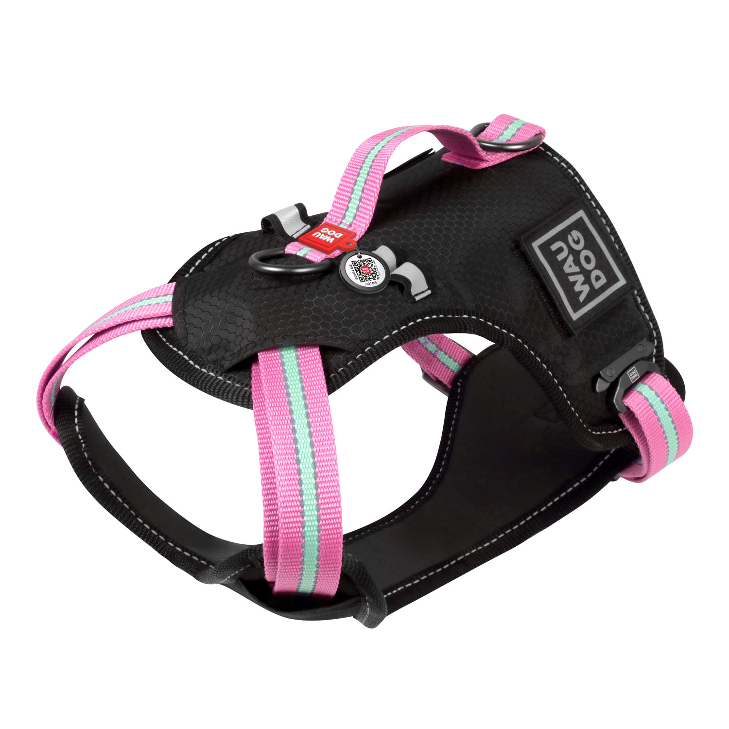 Шлея WAUDOG Nylon c QR паспортом L 65-85 см / 25 мм (рожева)