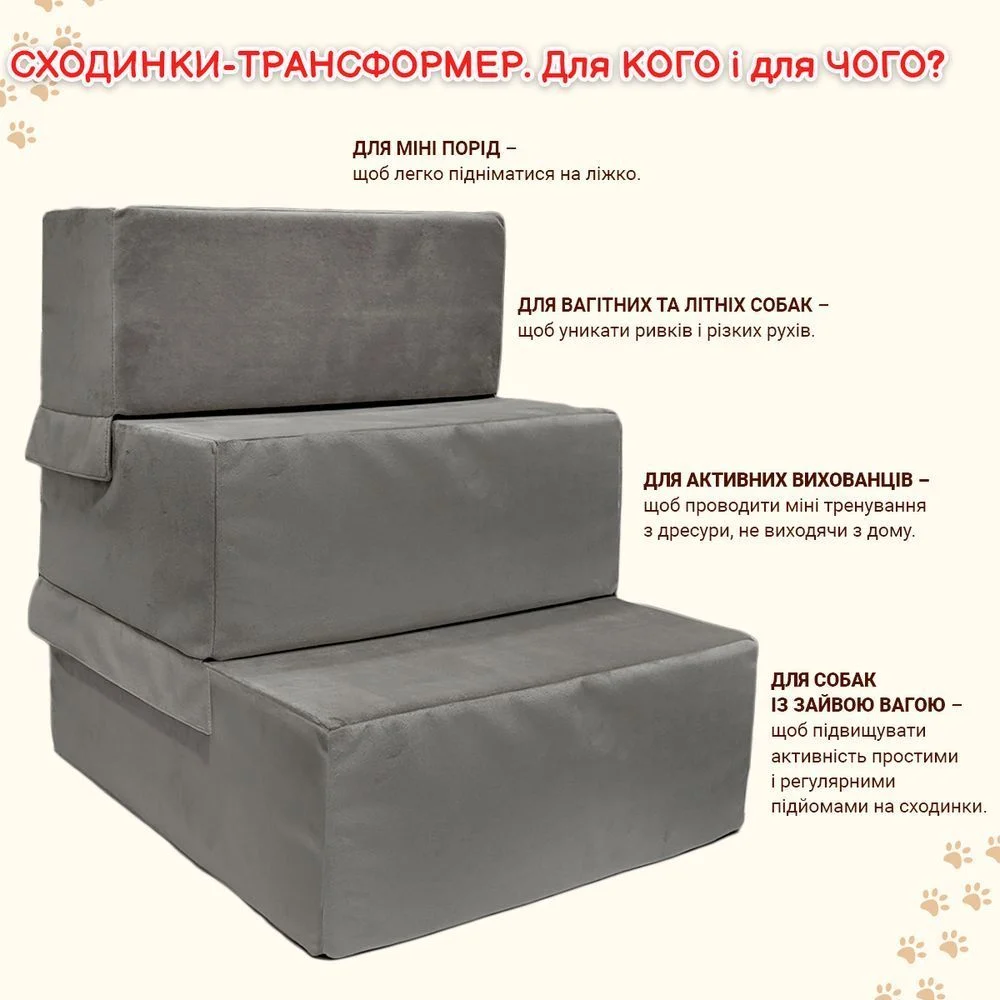 Сходинки-трансформер 3 в 1 для собак Pet Fun 49х48х40 см - сірий Сходинки-трансформер 3 в 1 для собак Pet Fun 49х48х40 см - сірий
