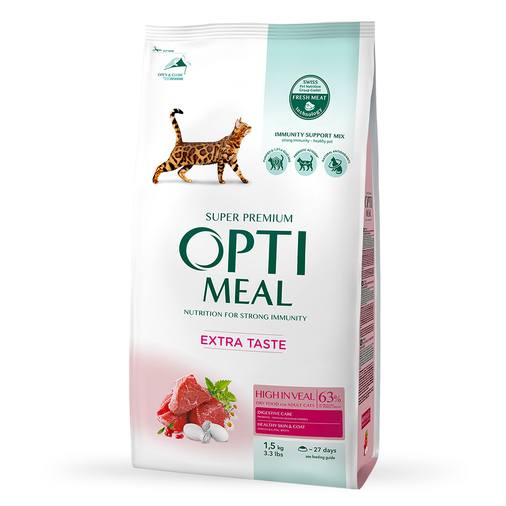 Сухой корм для кошек Optimeal Extra Taste Adult 1,5 кг - телятина
