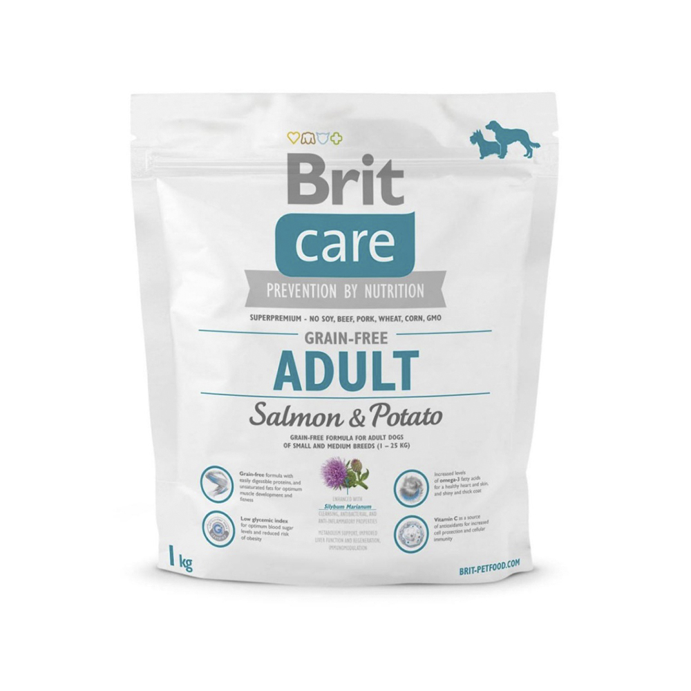 Сухой корм для взрослых собак мелких и средних пород (весом до 25 кг) Brit Care GF Adult Salmon & Potato 1 кг (лосось)