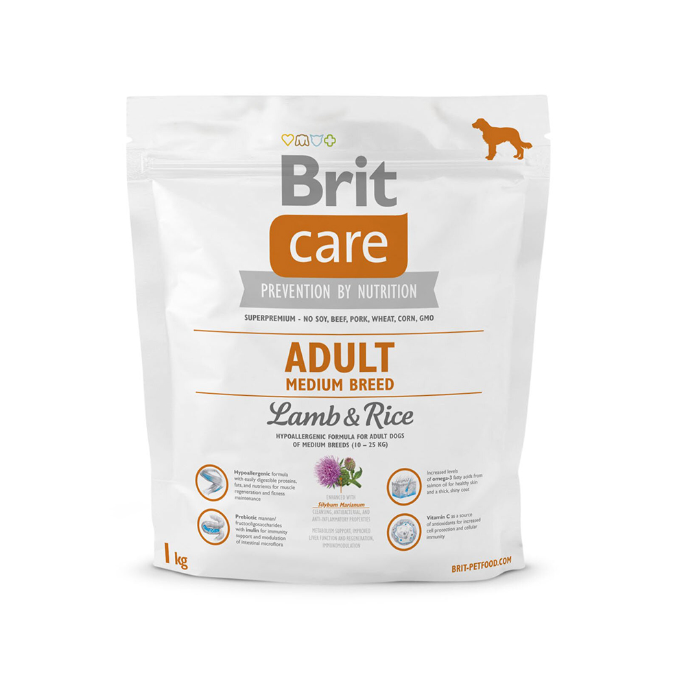 Сухой корм для взрослых собак средних пород (весом от 10 до 25 кг) Brit Care Adult Medium Breed Lamb & Rice 1 кг (ягненок и рис)