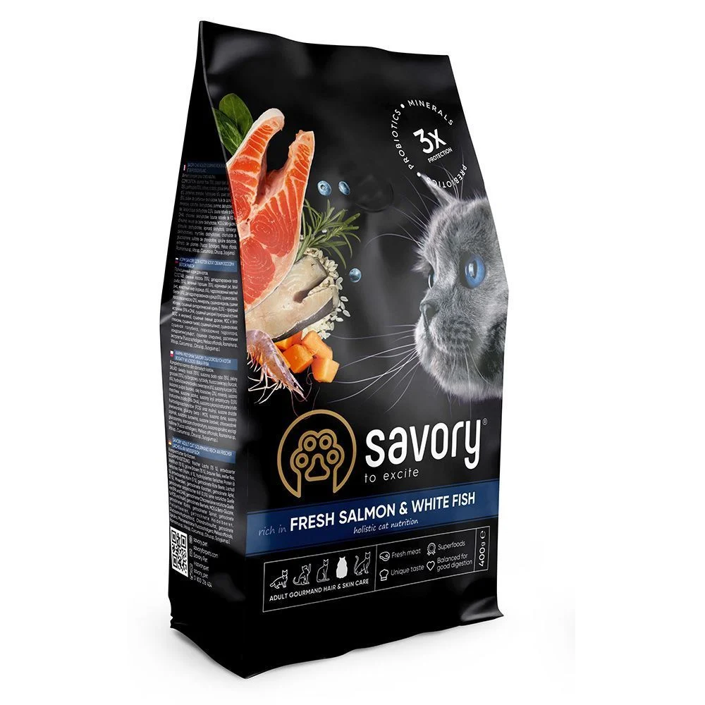 Сухий корм для котів Savory Hair and Skin Care 400 г - лосось та біла риба Сухий корм для котів Savory Hair and Skin Care 400 г - лосось та біла риба