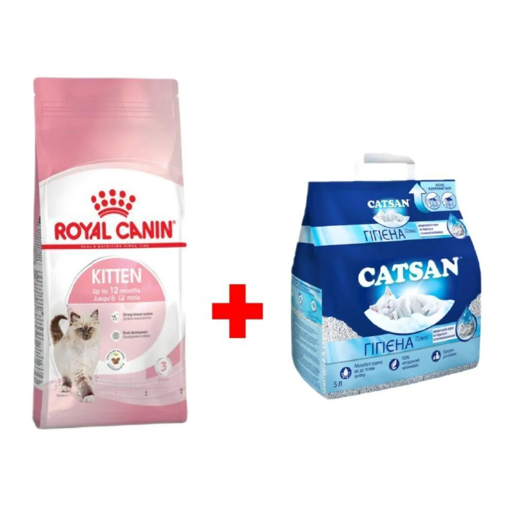 Сухой корм для котят Royal Canin Kitten 4 кг + Минеральный наполнитель Catsan Гигиена Плюс 5 л - без аромата Сухой корм для котят Royal Canin Kitten 4 кг + Минеральный наполнитель Catsan Гигиена Плюс 5 л - без аромата