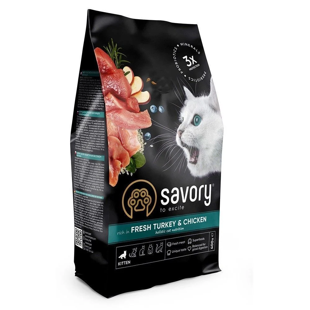 Сухий корм для кошенят Savory Kitten 400 г - індичка та курка Сухий корм для кошенят Savory Kitten 400 г - індичка та курка