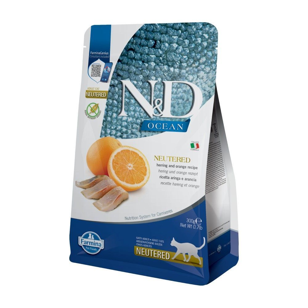Сухий корм для котів Farmina N&D Grain Free Ocean Neutered 300 г - оселедець та апельсин Сухий корм для котів Farmina N&D Grain Free Ocean Neutered 300 г - оселедець та апельсин