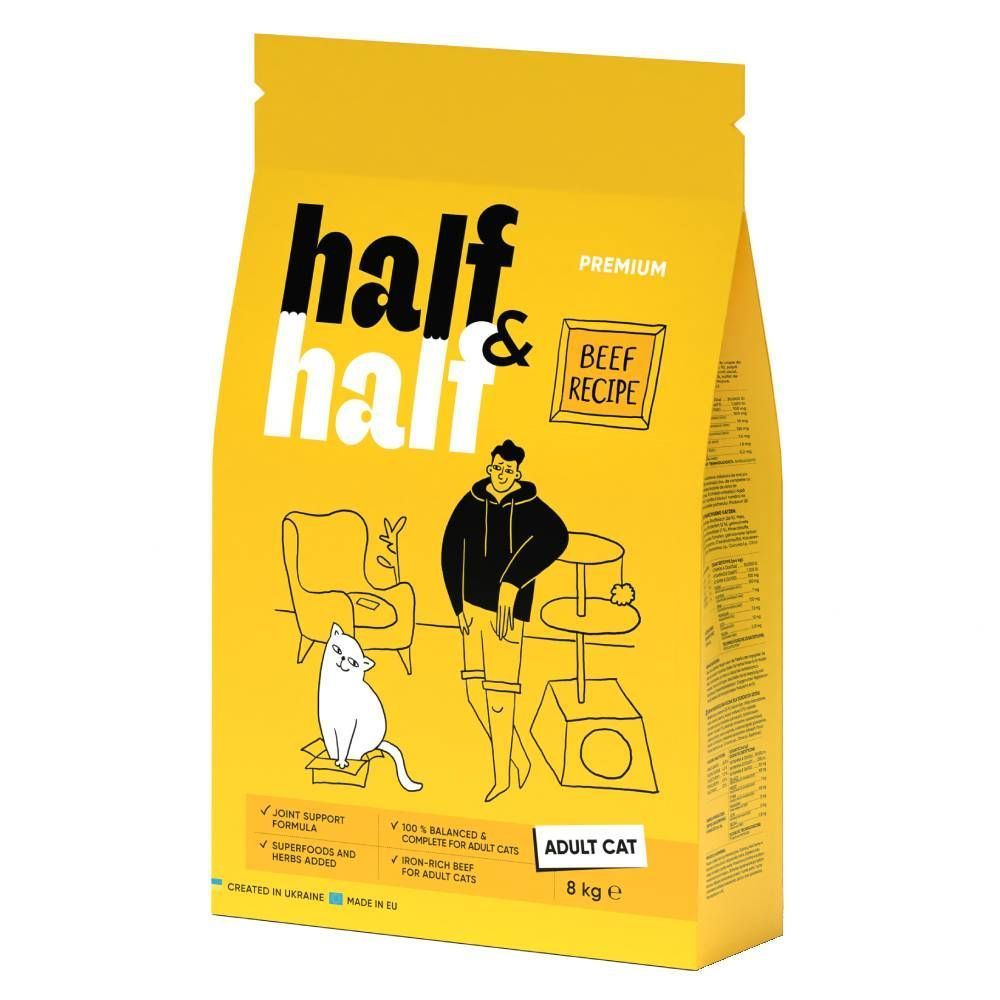 Сухой корм для кошек Half&Half Adult 8 кг - говядина