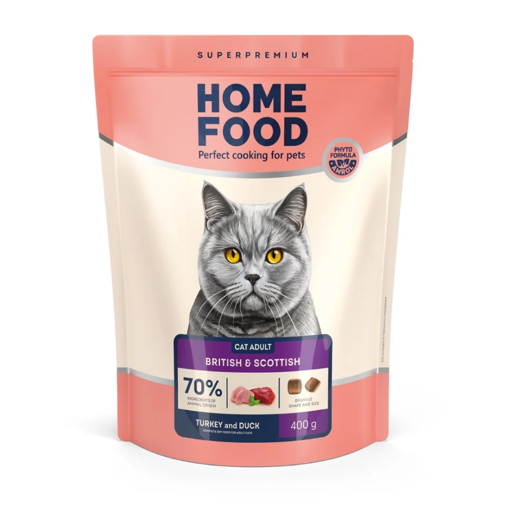 Home Food Adult for British & Scottish сухой корм для кошек 400 г - индейка и утка