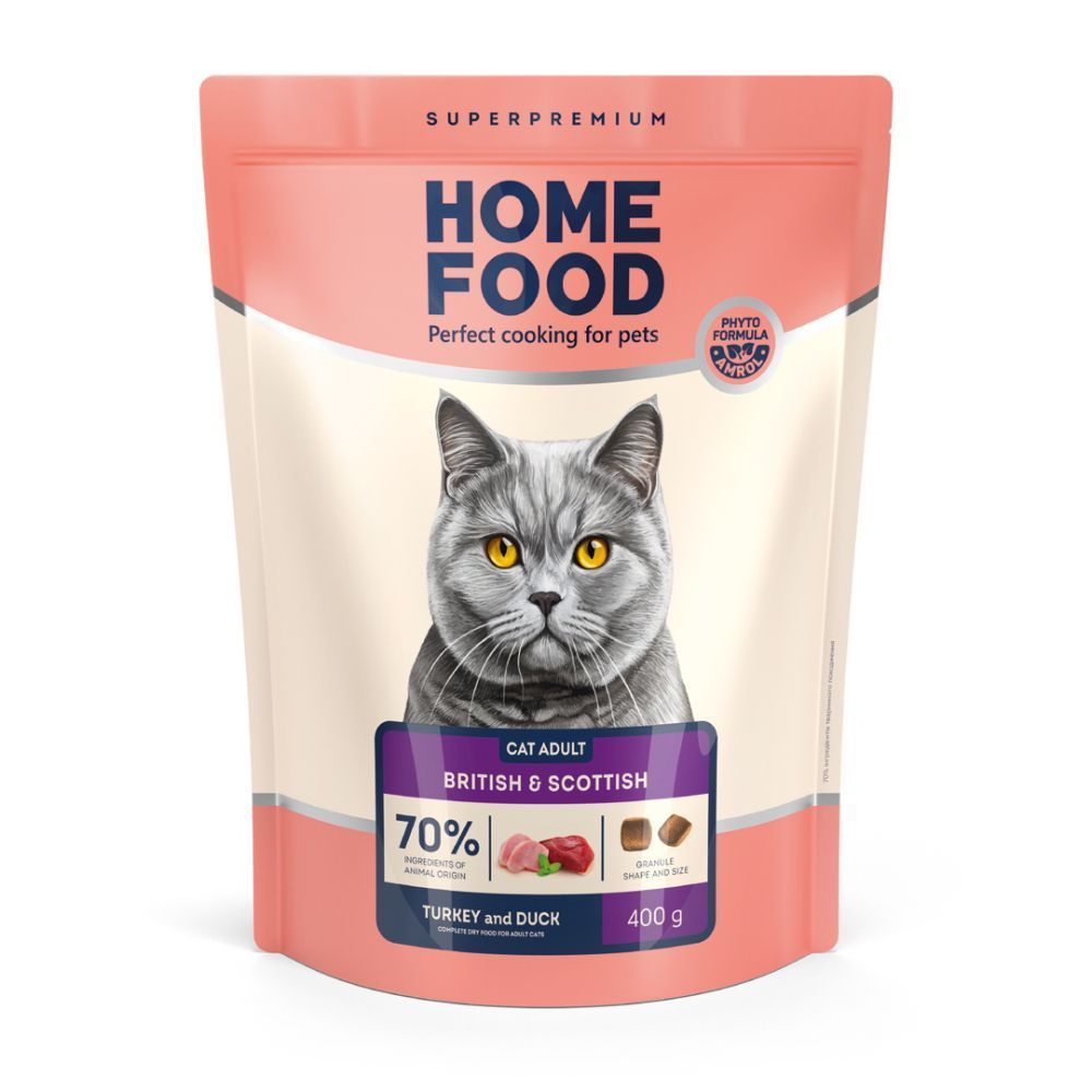 Сухой корм для кошек Home Food British Scottish Adult 400 г - индейка и утка