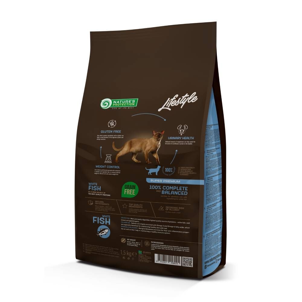 Сухий корм для котів Nature's Protection Lifestyle Sterilised Adult Grain Free 1,5 кг - біла риба