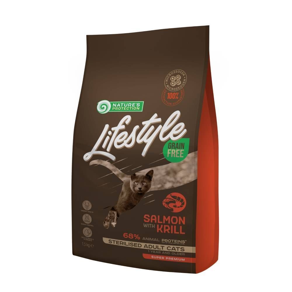 Сухий корм для котів Nature's Protection Lifestyle Sterilised Adult Grain Free 1,5 кг - лосось та криль