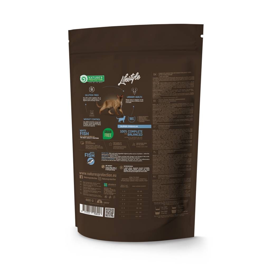 Сухий корм для котів Nature's Protection Lifestyle Sterilised Adult Grain Free 400 г - біла риба Сухий корм для котів Nature's Protection Lifestyle Sterilised Adult Grain Free 400 г - біла риба