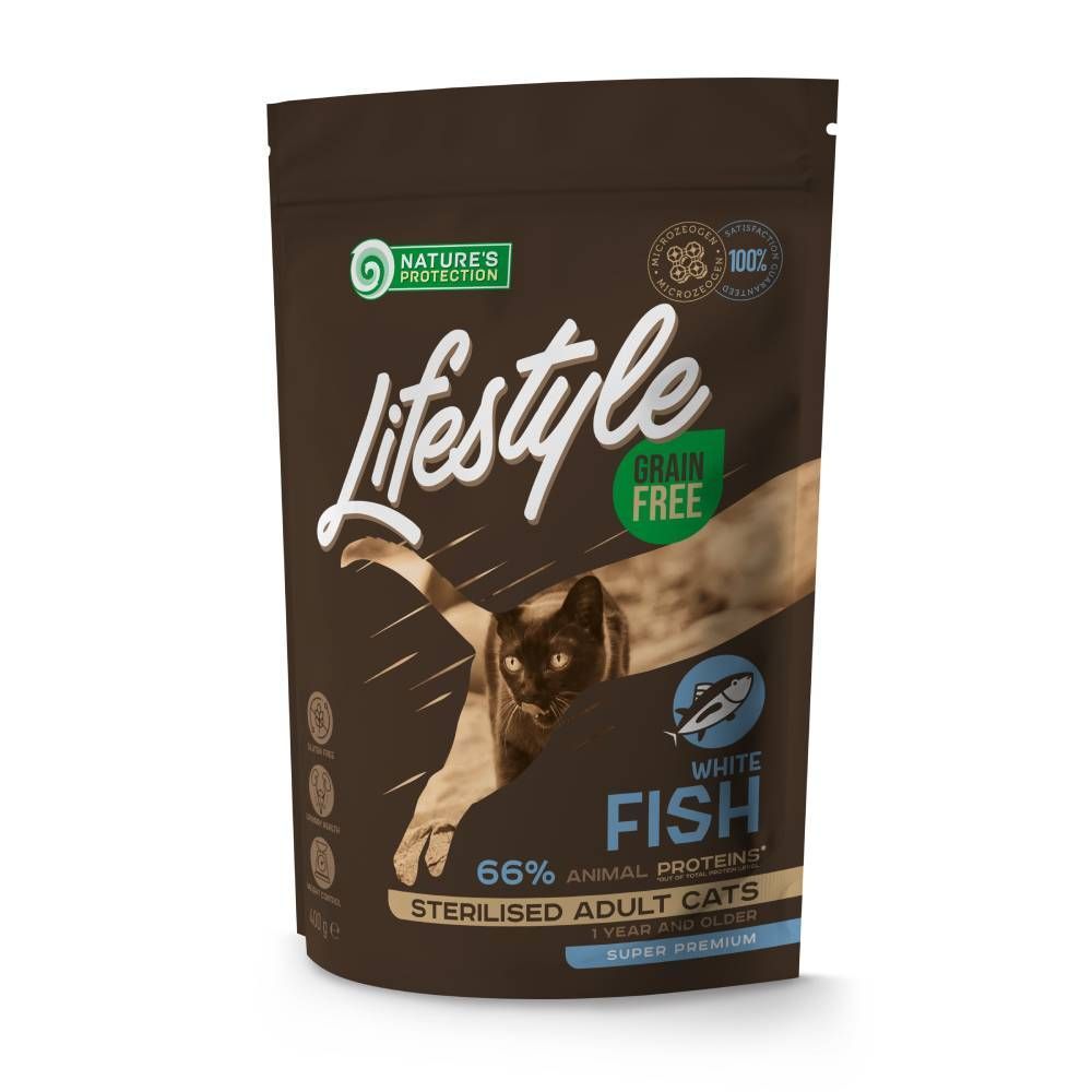 Сухий корм для котів Nature's Protection Lifestyle Sterilised Adult Grain Free 400 г - біла риба Сухий корм для котів Nature's Protection Lifestyle Sterilised Adult Grain Free 400 г - біла риба