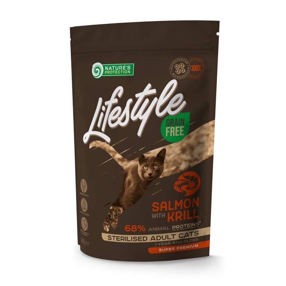 Сухий корм для котів Nature's Protection Lifestyle Sterilised Adult Grain Free 400 г - лосось та криль Сухий корм для котів Nature's Protection Lifestyle Sterilised Adult Grain Free 400 г - лосось та криль