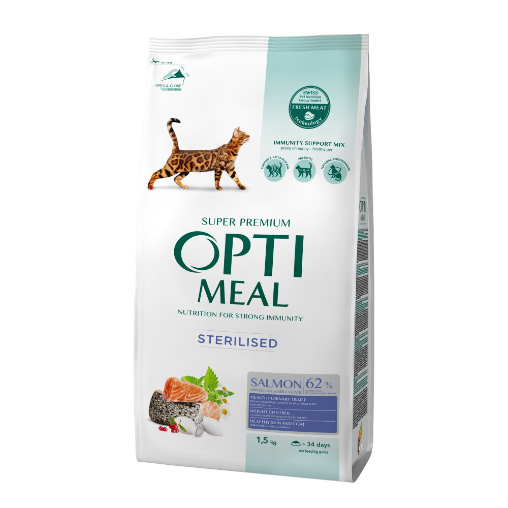 Сухой корм для кошек Optimeal Sterilised Adult 1,5 кг - лосось Сухой корм для кошек Optimeal Sterilised Adult 1,5 кг - лосось