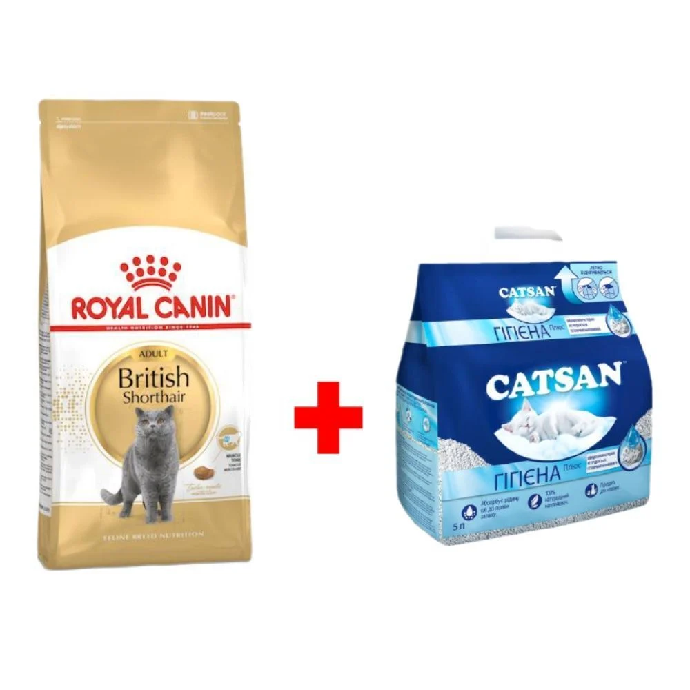Сухий корм для котів Royal Canin British Shorthair 4 кг + Мінеральний наповнювач Catsan Гігієна Плюс 5 л - без аромату Сухий корм для котів Royal Canin British Shorthair 4 кг + Мінеральний наповнювач Catsan Гігієна Плюс 5 л - без аромату