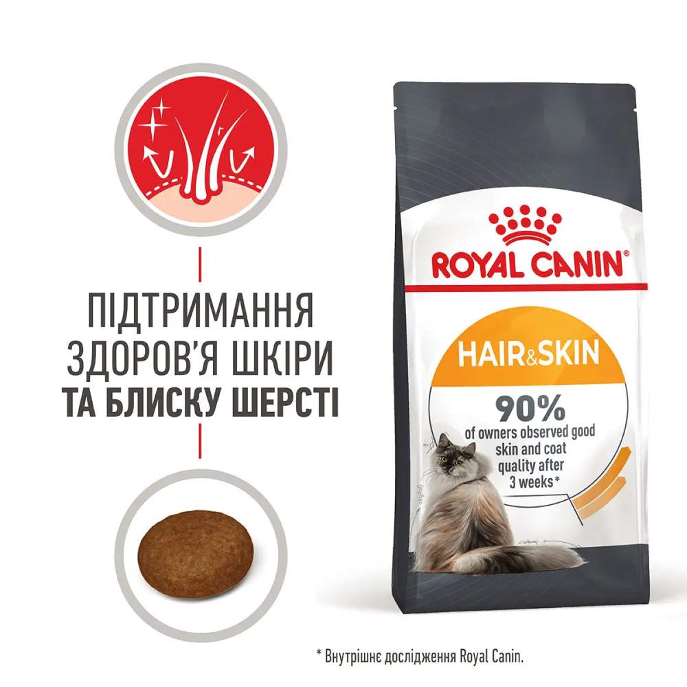 Набор сухого и влажного корма для кошек Royal Canin Hair & Skin 2 кг + 4 шт. по 85 г