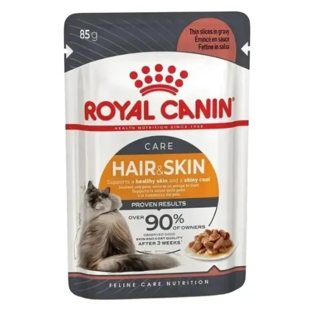 Набор сухого и влажного корма для кошек Royal Canin Hair & Skin 2 кг + 4 шт. по 85 г