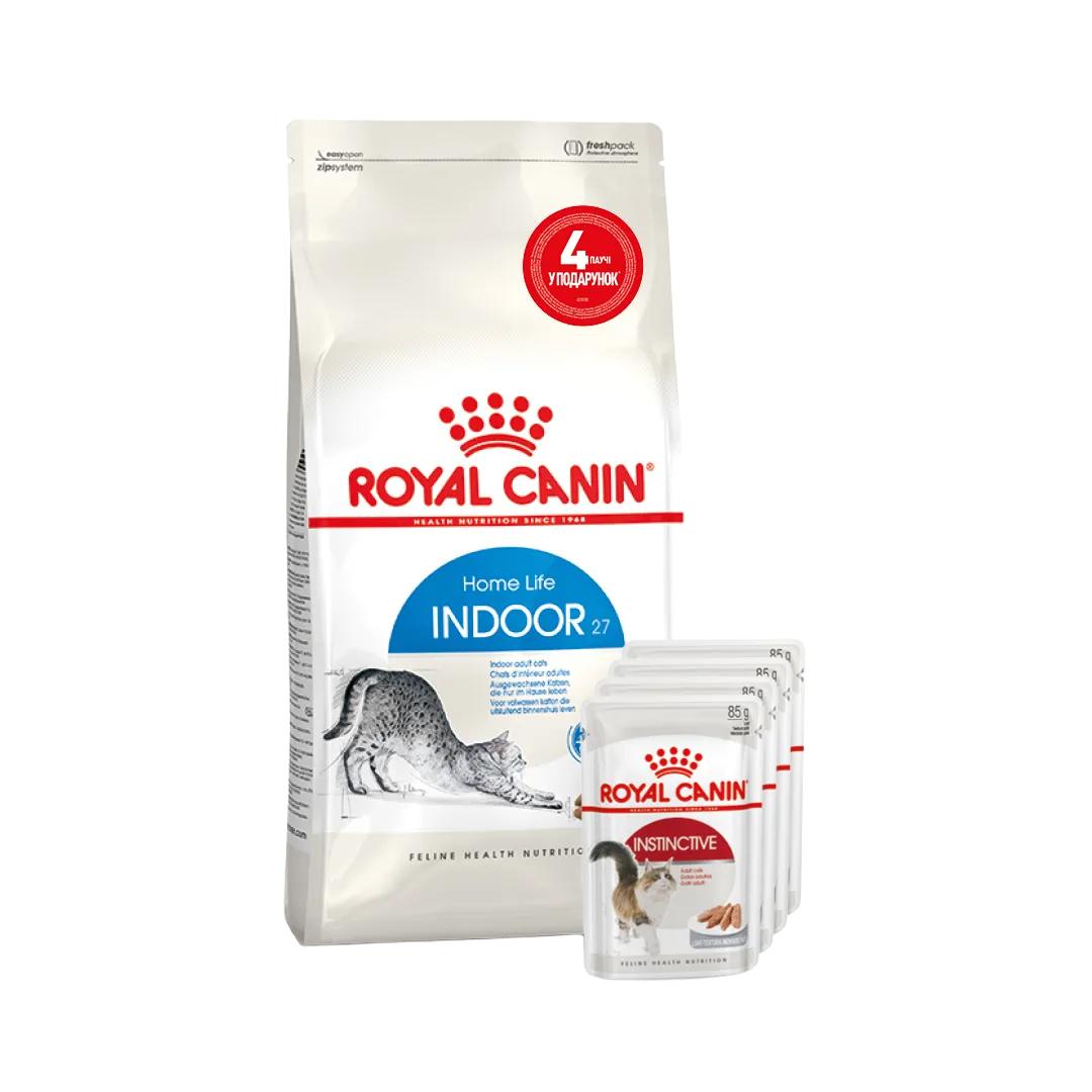 Набір сухого та вологого корму для котів Royal Canin Indoor 27 2 кг + 4 шт х 85 г