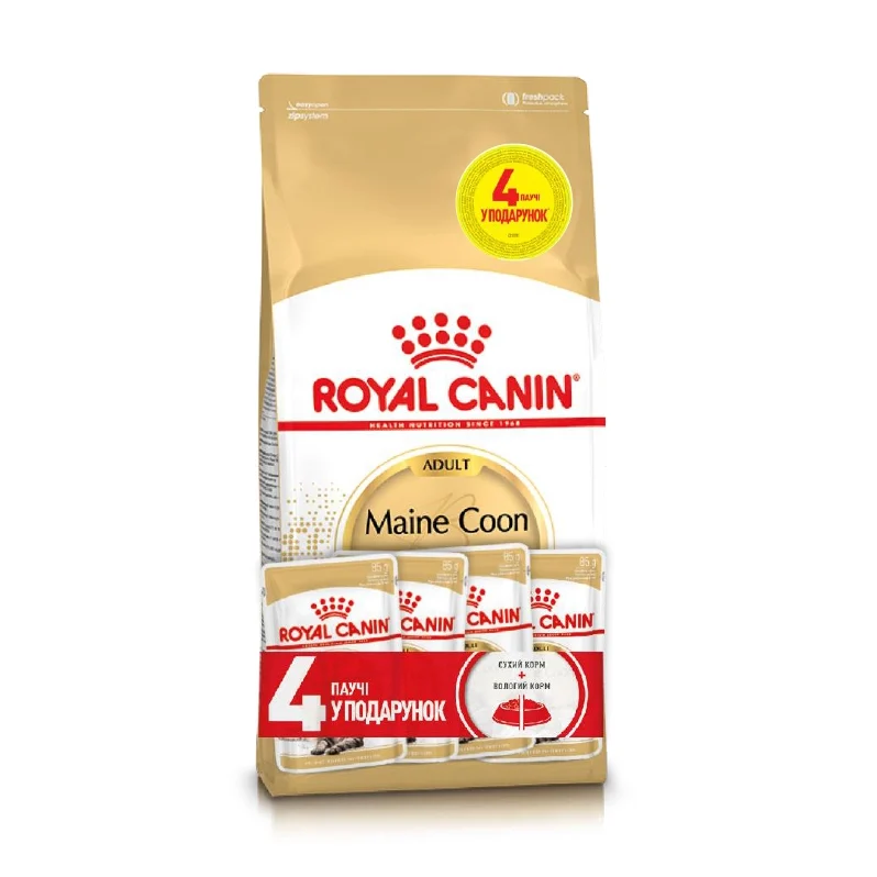 Набір сухого та вологого корму для котів Royal Canin Maine Coon Adult 2 кг + 4 шт х 85 г Набір сухого та вологого корму для котів Royal Canin Maine Coon Adult 2 кг + 4 шт х 85 г