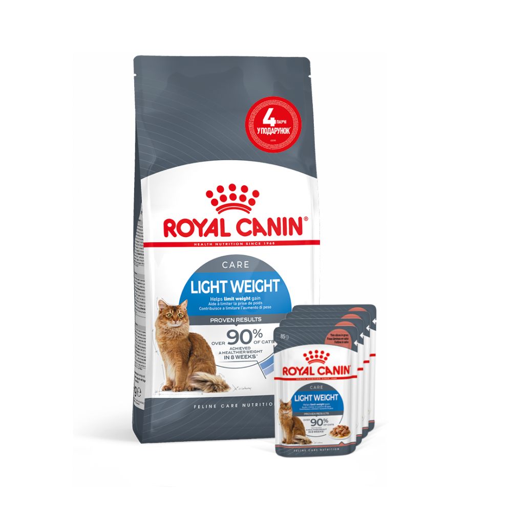 Набор сухого и влажного корма для кошек Royal Canin Light Weight Care 1,5 кг + 4 шт. по 85 г