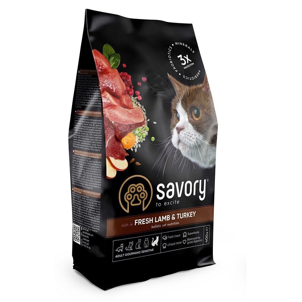 Сухий корм для котів Savory Sensitive Digestion Fresh Adult 400 г - ягня та індичка Сухий корм для котів Savory Sensitive Digestion Fresh Adult 400 г - ягня та індичка